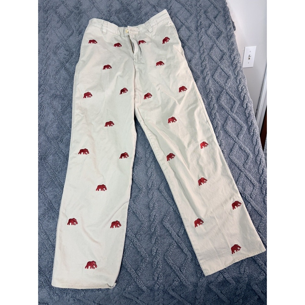VTG Berle Red Dress Khaki Pants Size 28 Alabama Elephant Pleated Cuffed